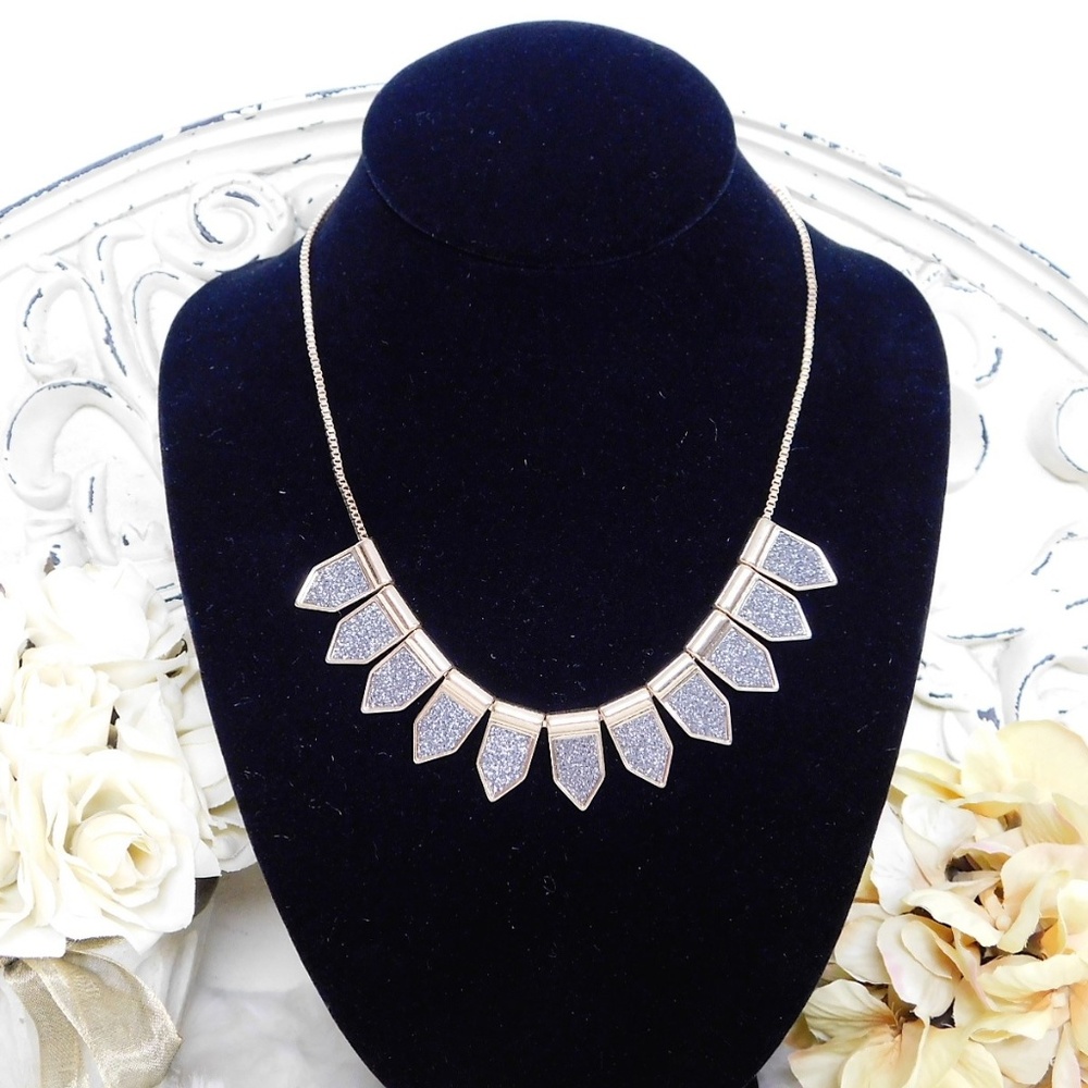 Glitter Pendant Bib Box Chain Necklace Gold